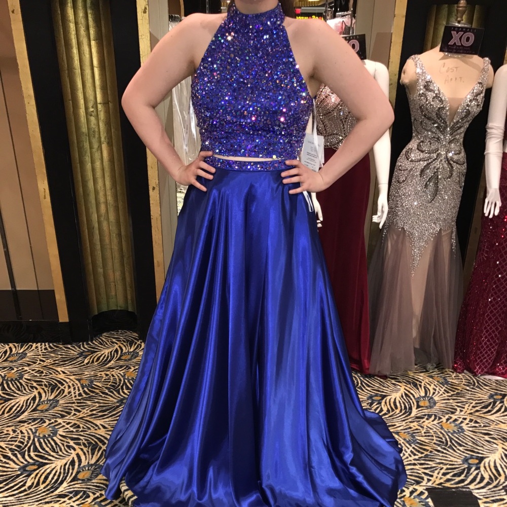 Sherri Hill Long Navy Blue 2 Piece Prom Dress - Picture 1 of 2